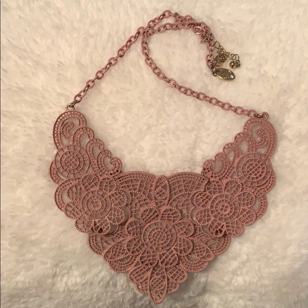 Mauve lace look statement necklace